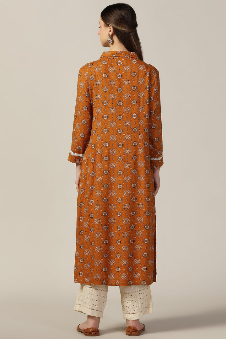 Mustard Printed Rayon Kurti