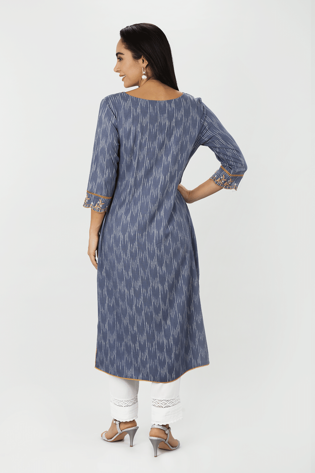 Blue Ikat Embroidered Kurti