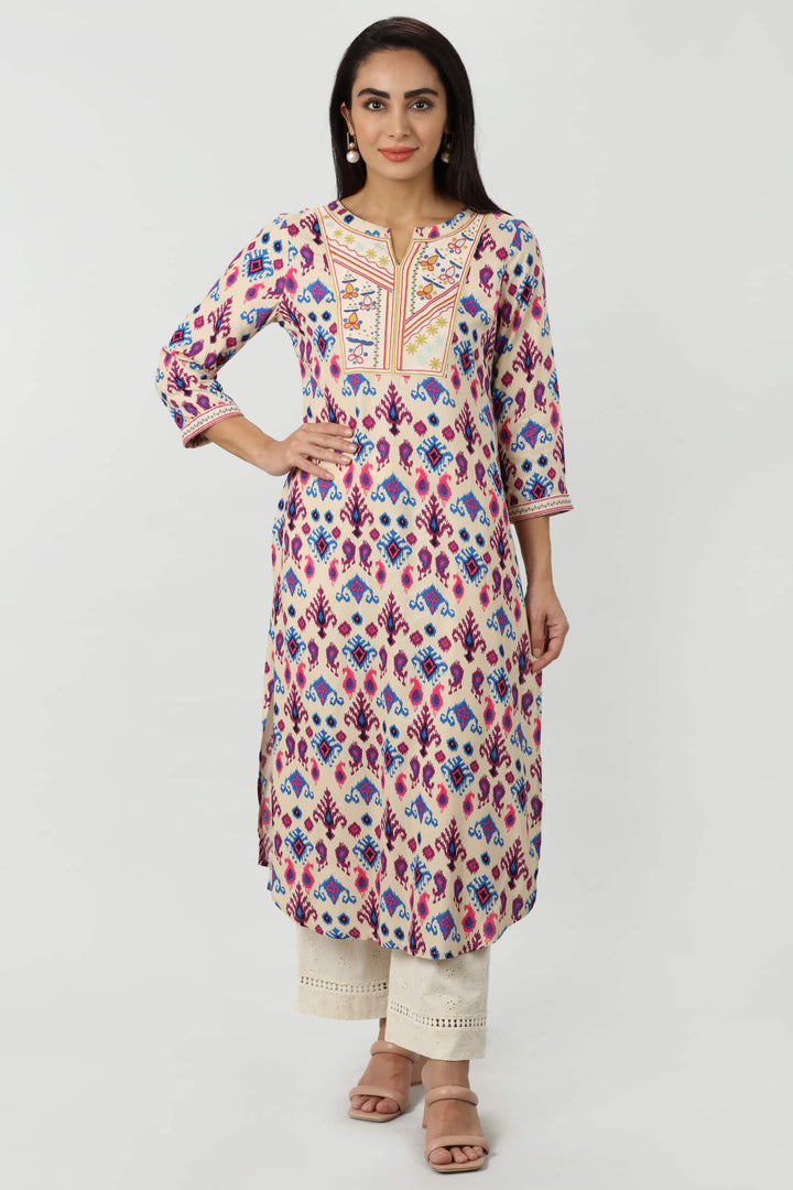 Purple Embroidered Rayon Kurti