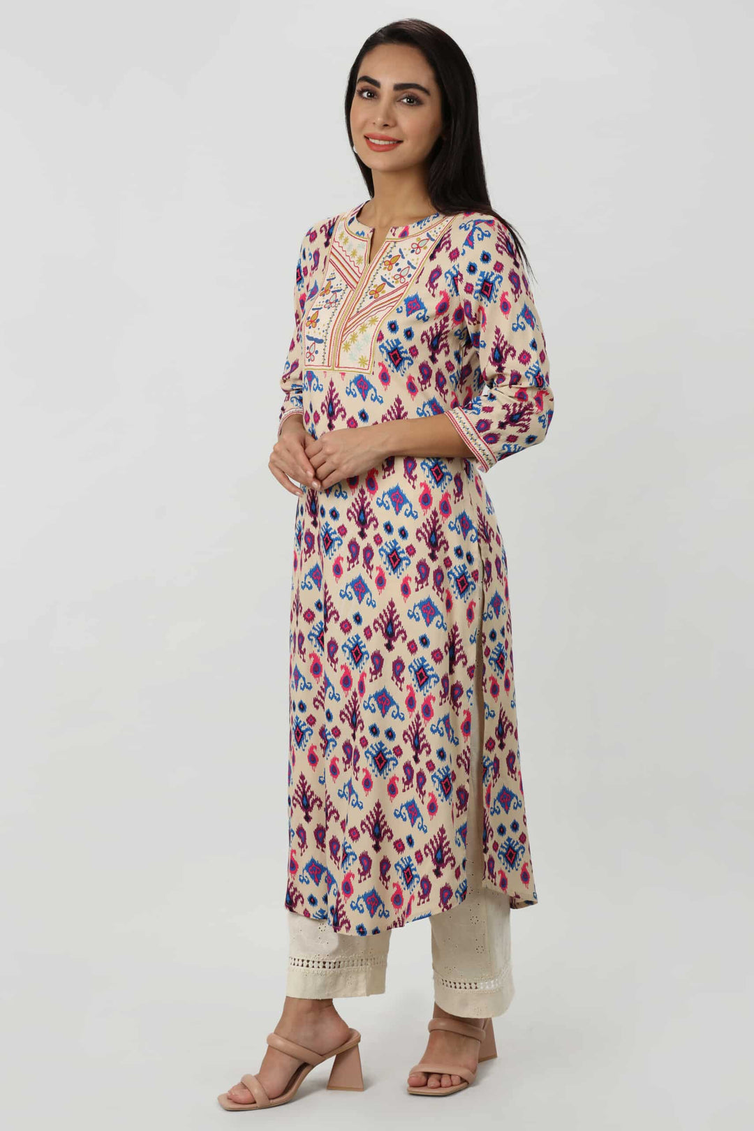 Purple Embroidered Rayon Kurti