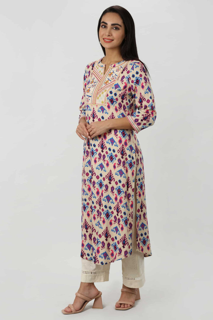 Purple Embroidered Rayon Kurti