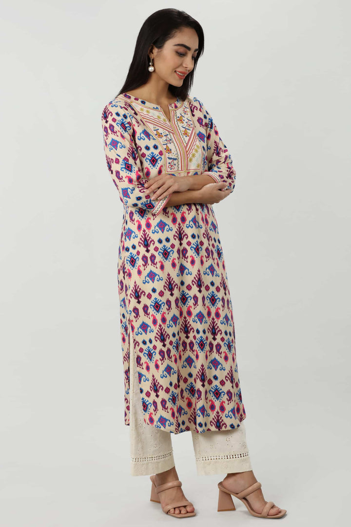 Purple Embroidered Rayon Kurti