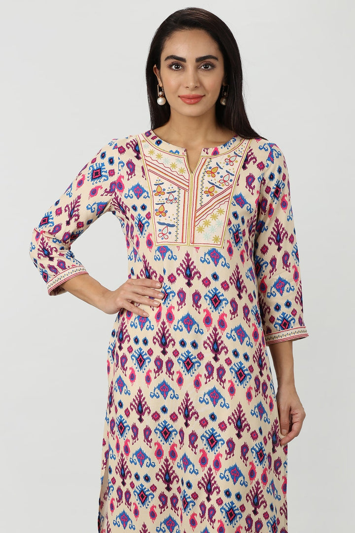 Purple Embroidered Rayon Kurti