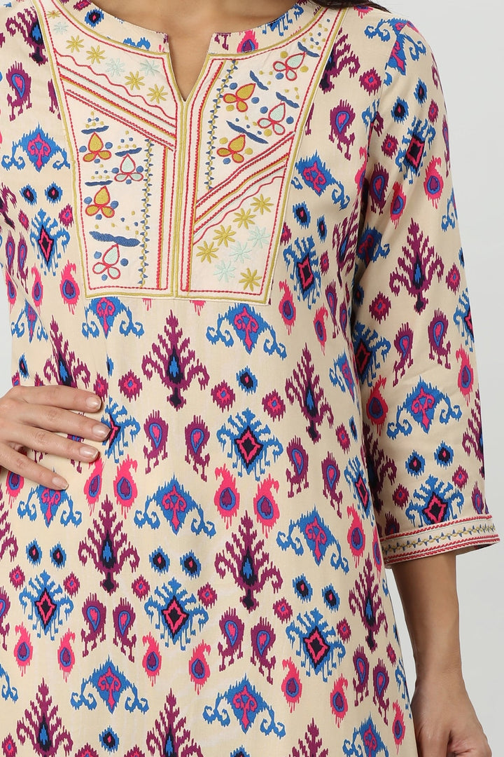 Purple Embroidered Rayon Kurti
