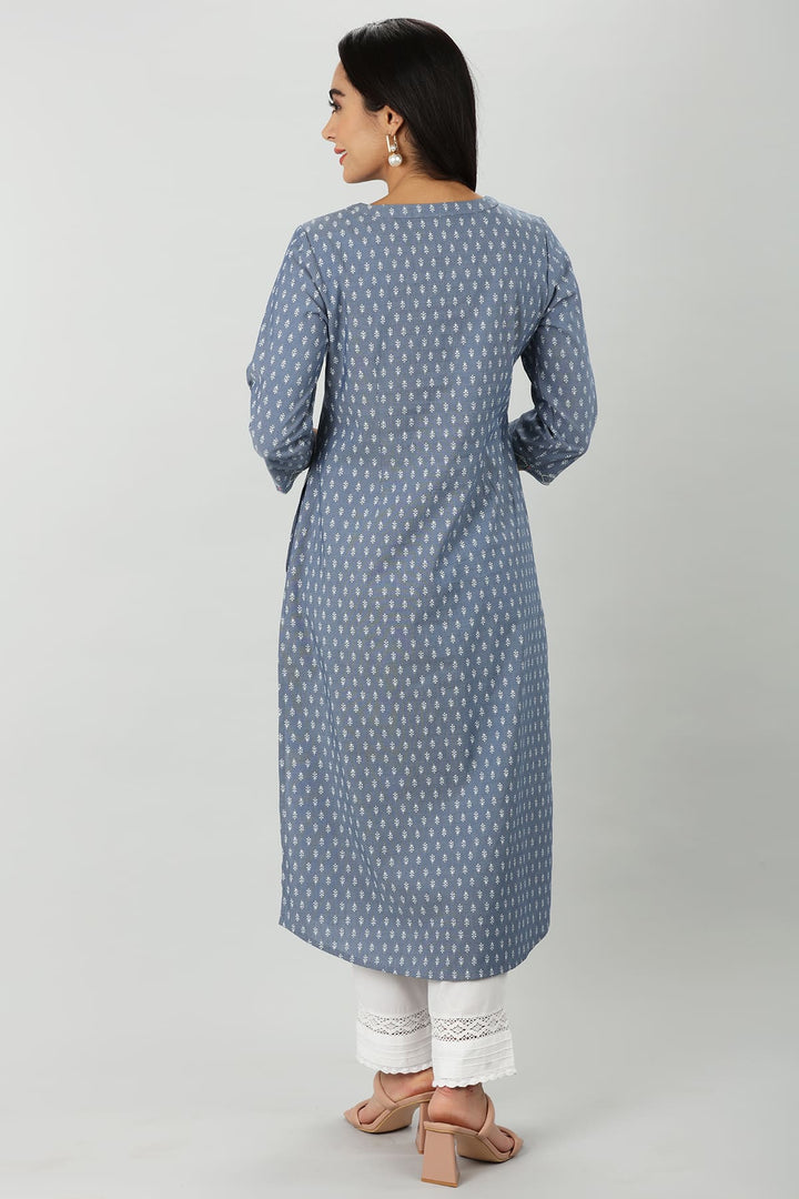 Blue Chambray Embroidered Kurti