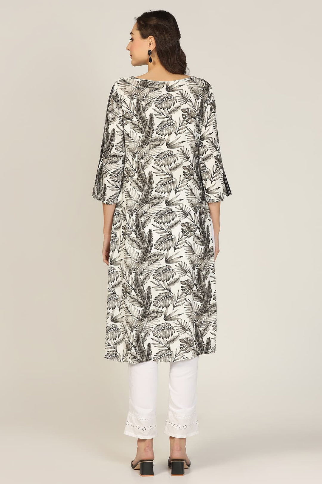 Black &amp; White Rayon Embroidered Kurti