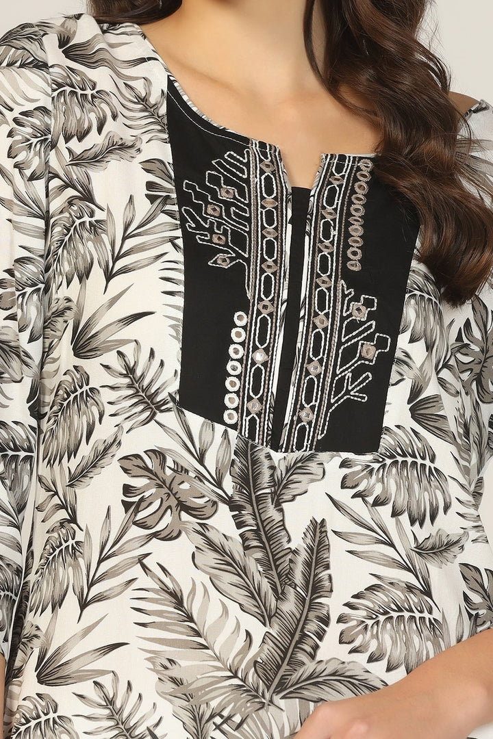 Black &amp; White Rayon Embroidered Kurti