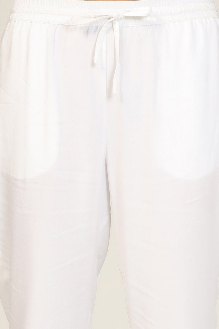 White Rayon Regular Solid Palazzo