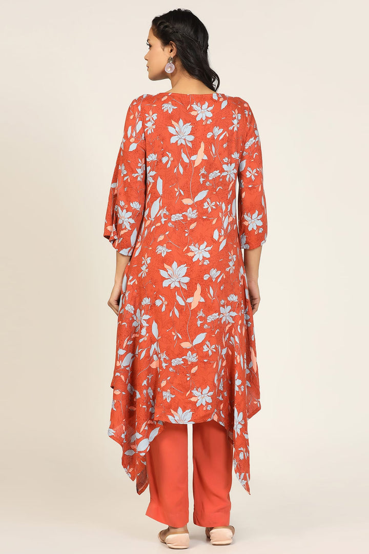 Orange Print Rayon Kurti