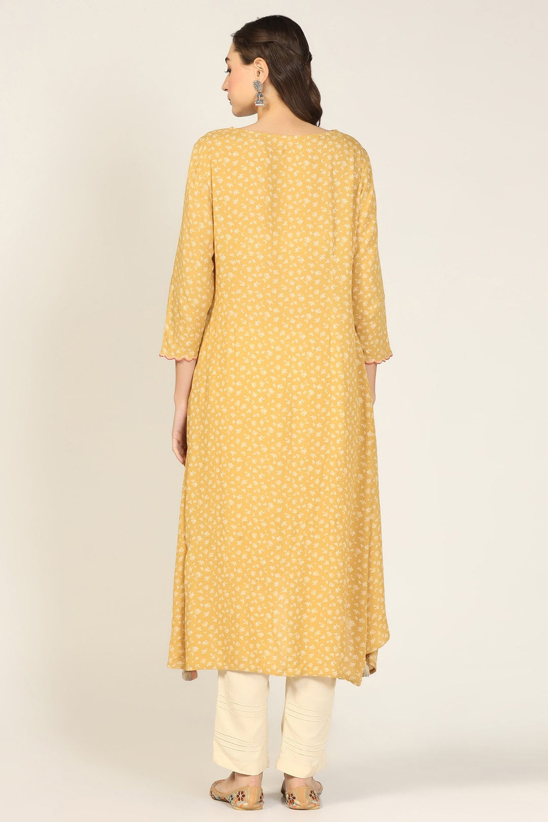 Mustard Embroidered Rayon Crepe Kurti