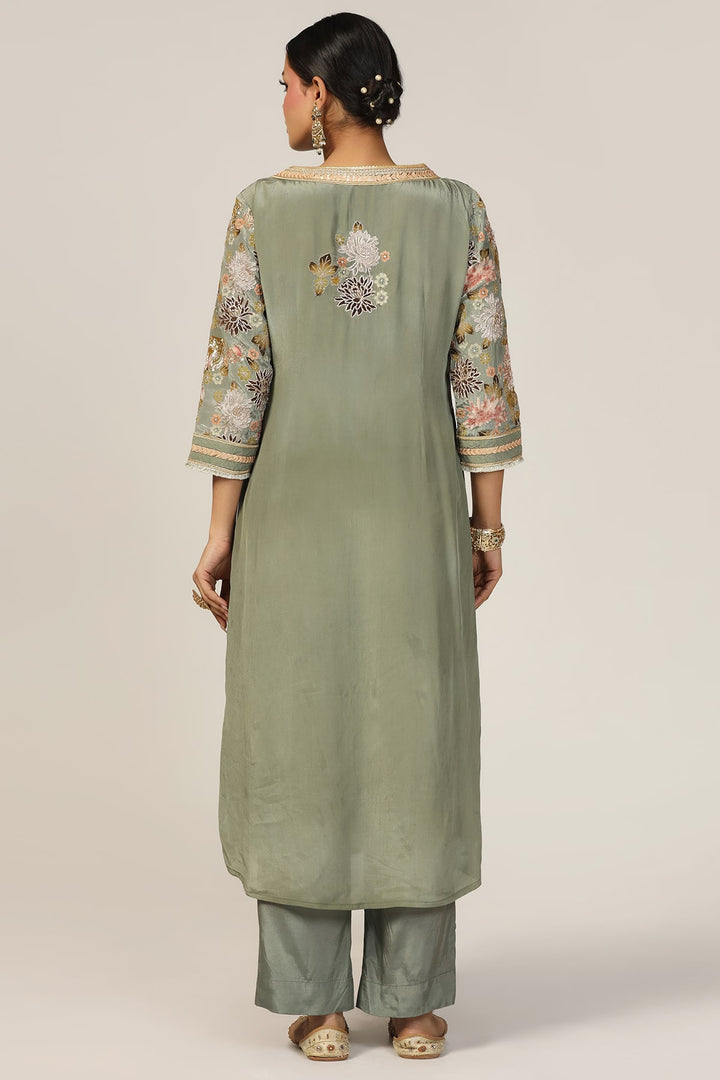 Sage Green Embroidered Crepe Ensemble Kurti