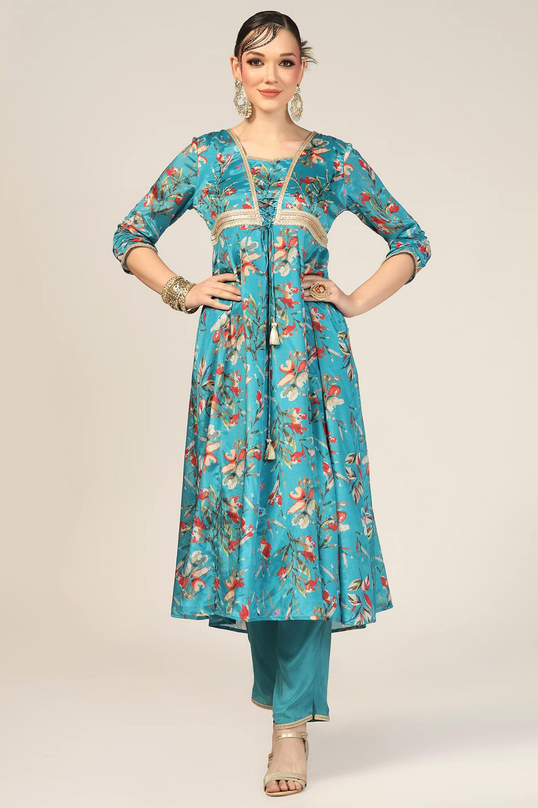 Blue Charm Embellished Flare Kurti