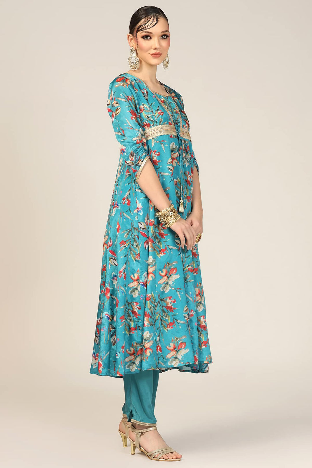 Blue Charm Embellished Flare Kurti