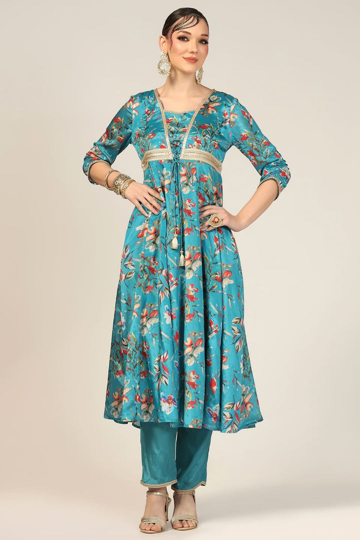 Blue Charm Embellished Flare Kurti