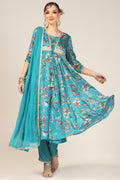 Blue Charm Embellished Flare Kurti