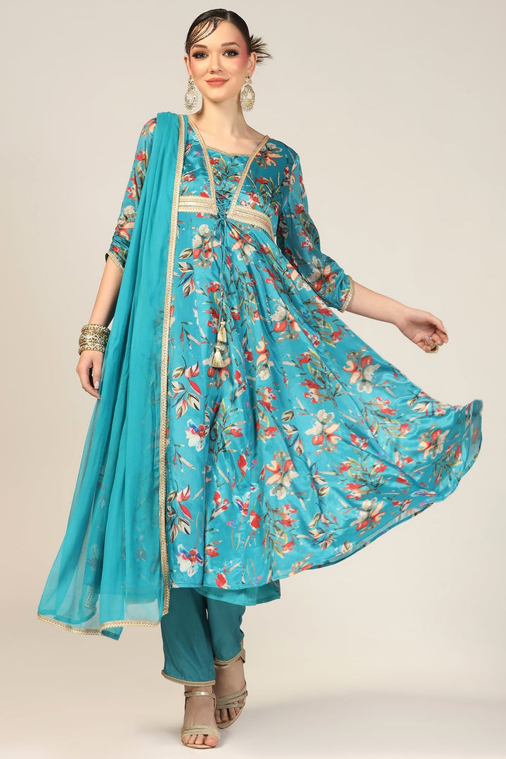 Blue Charm Embellished Flare Kurti