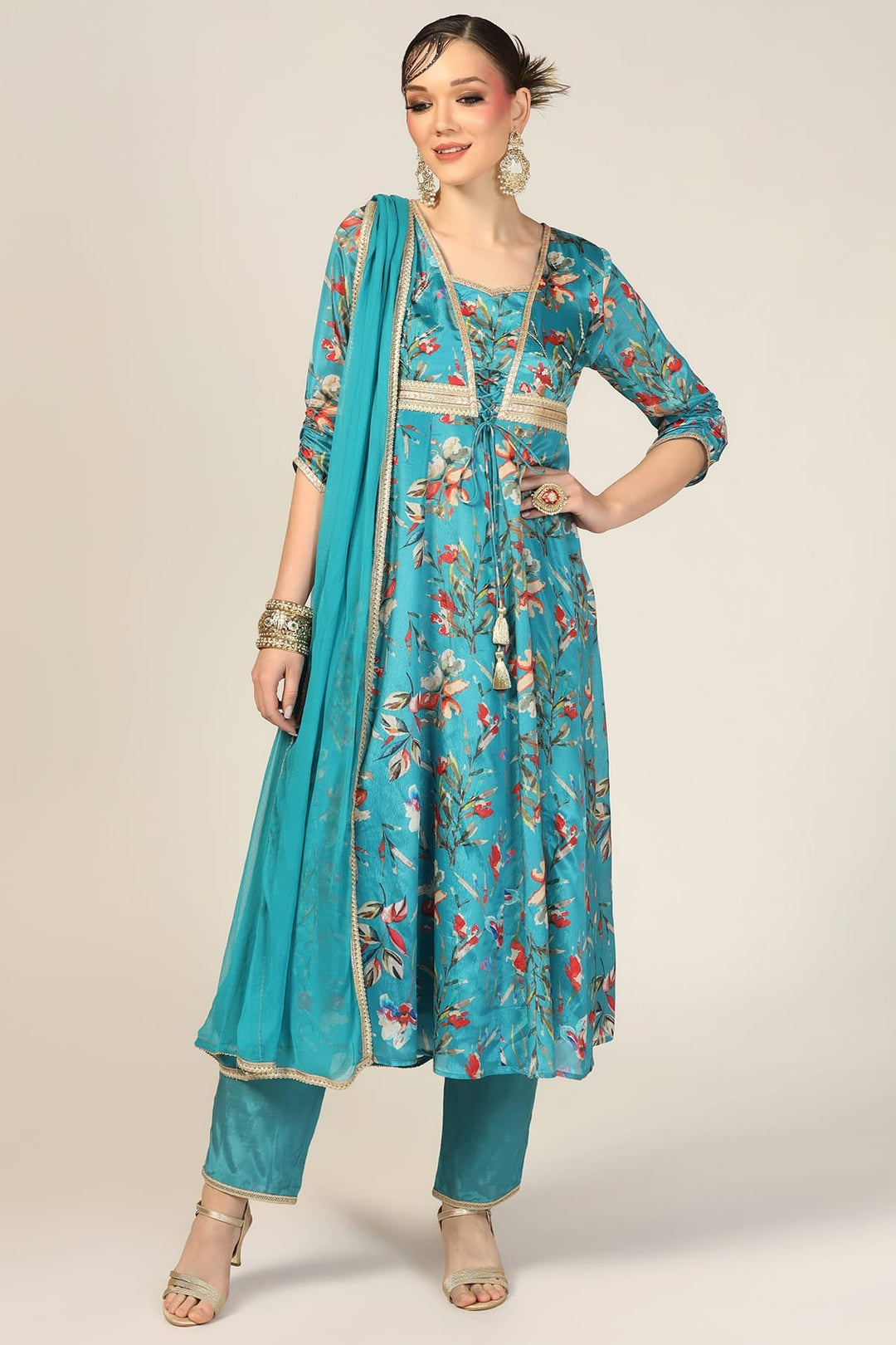 Blue Charm Embellished Flare Kurti
