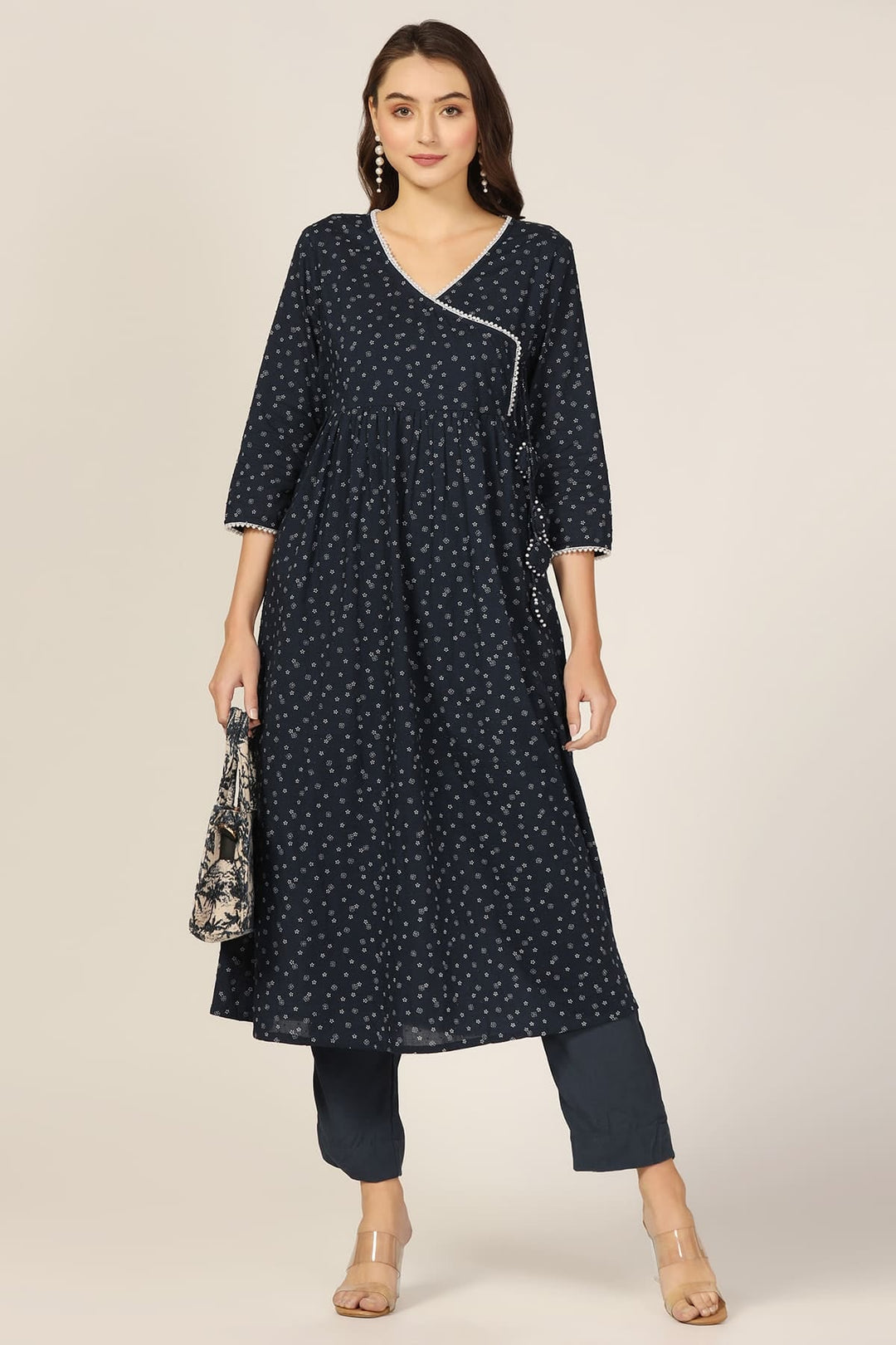 Blue Bliss Rayon Dobby V-Neck Kurti