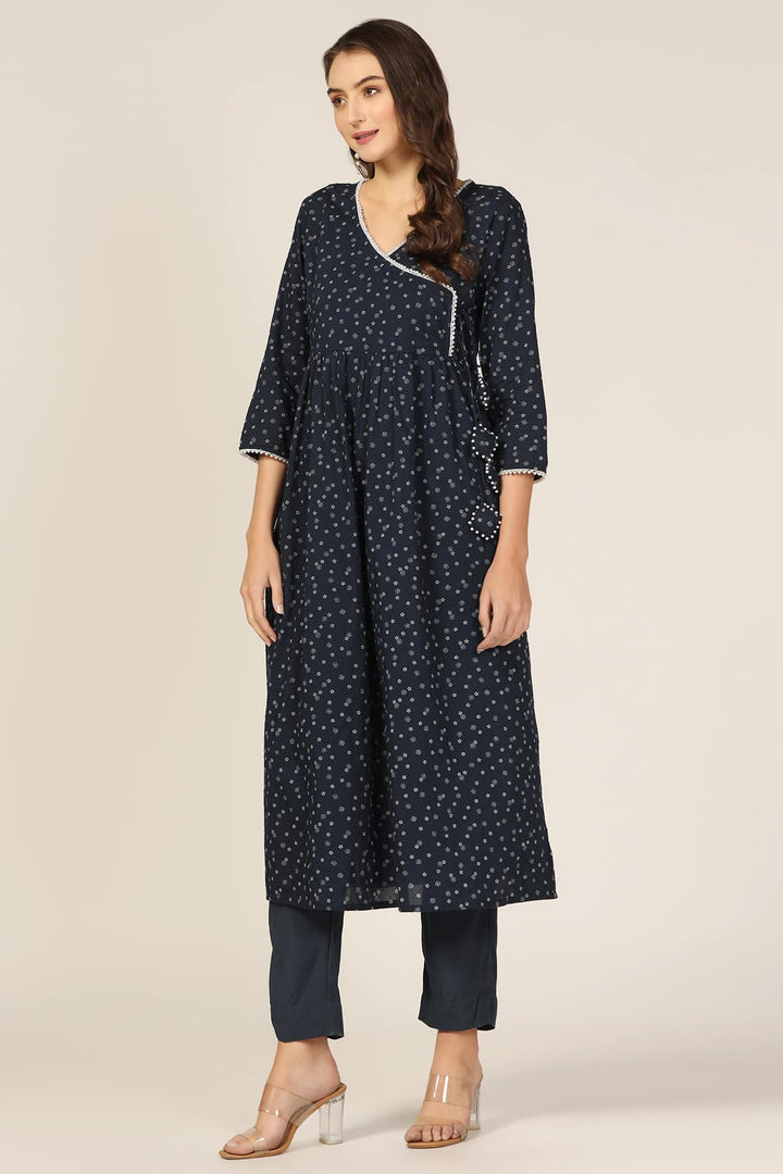Blue Bliss Rayon Dobby V-Neck Kurti