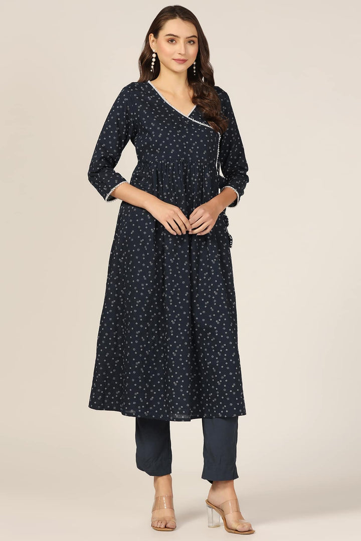 Blue Bliss Rayon Dobby V-Neck Kurti