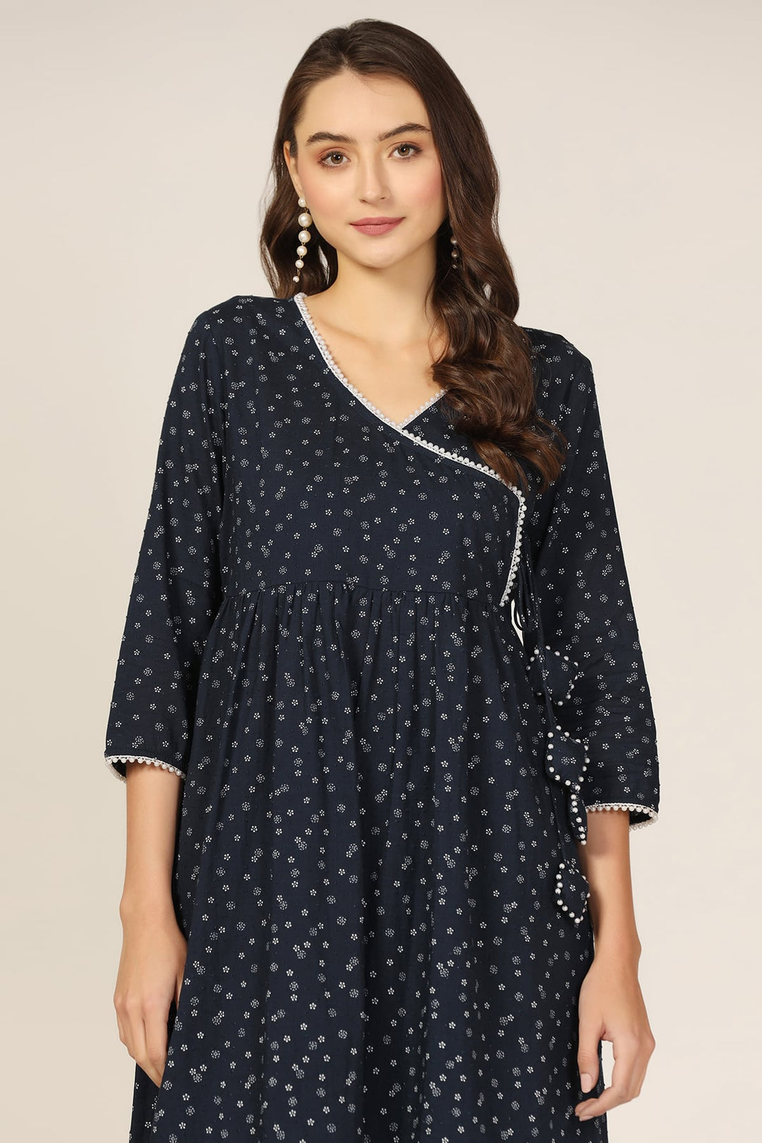 Blue Bliss Rayon Dobby V-Neck Kurti