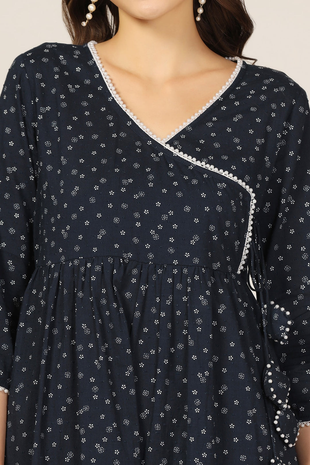 Blue Bliss Rayon Dobby V-Neck Kurti
