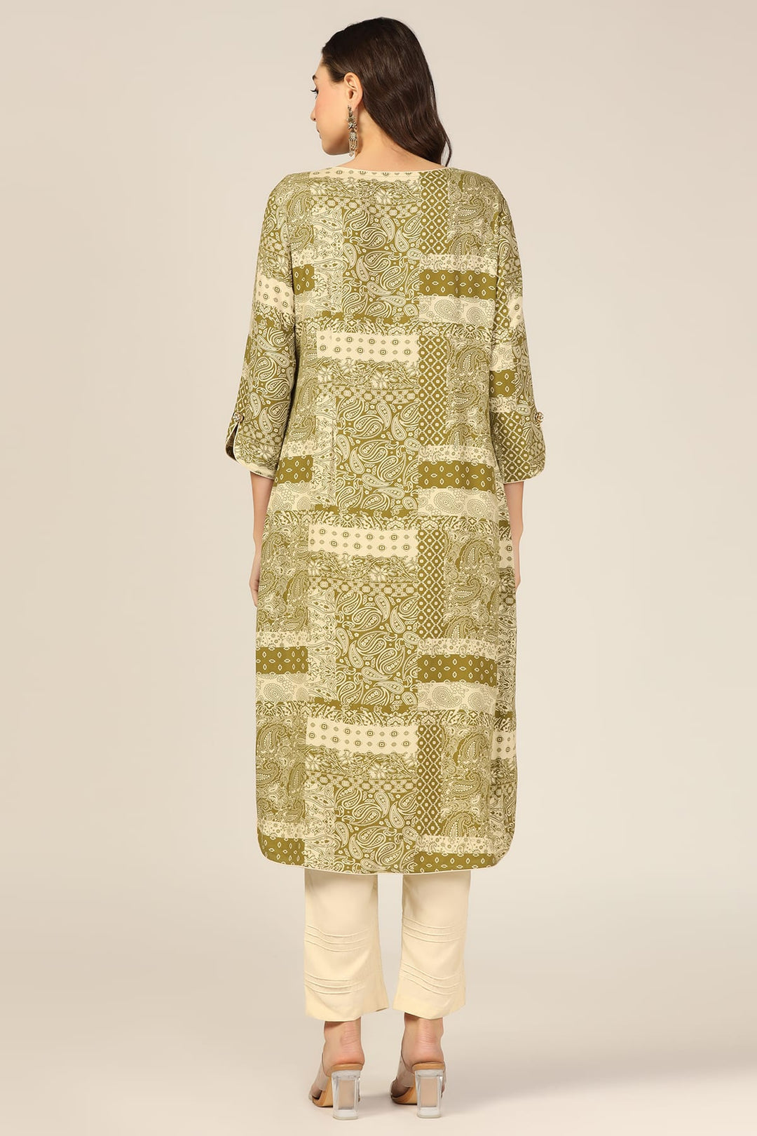 Olive Green Printed Front slit Kurti