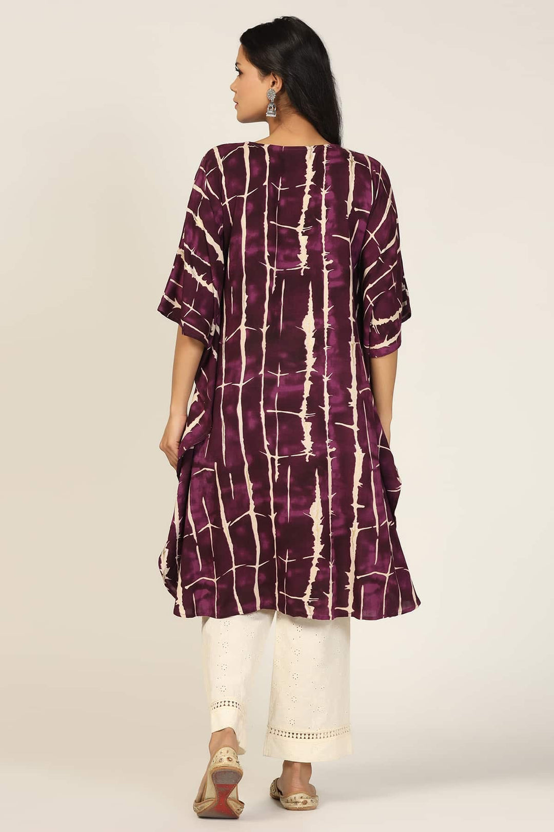 Wine Radiance V-Neck Kimono Sleeves Kurti