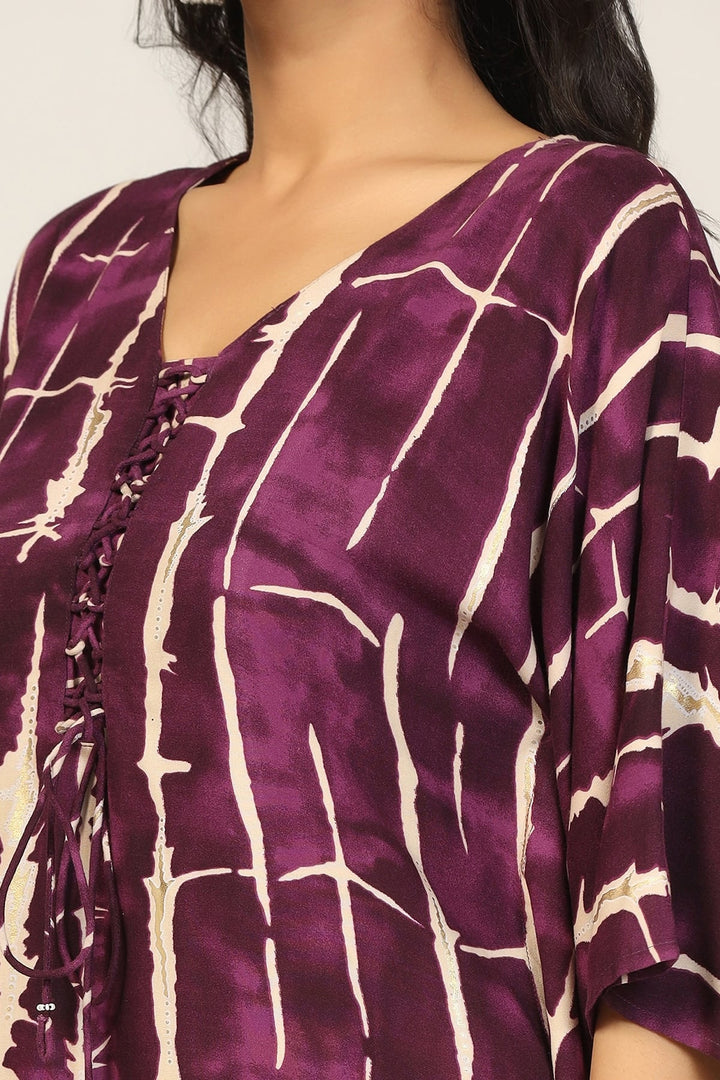 Wine Radiance V-Neck Kimono Sleeves Kurti