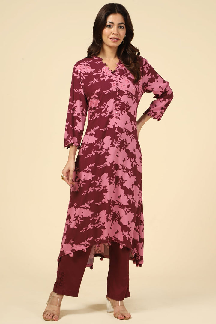 Pink Printed High Low Kurti