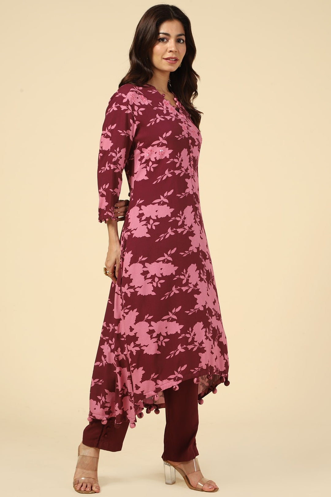 Pink Printed High Low Kurti