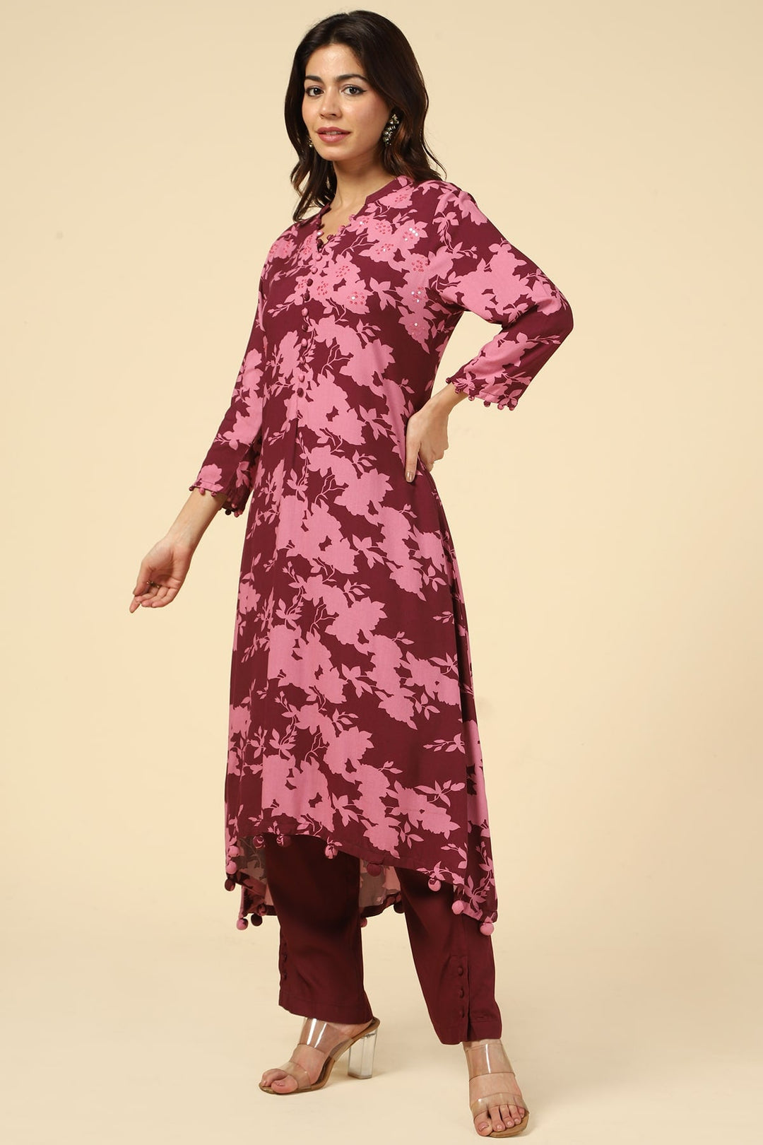Pink Printed High Low Kurti