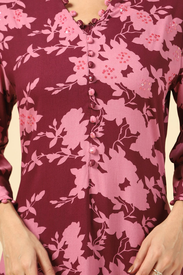 Pink Printed High Low Kurti