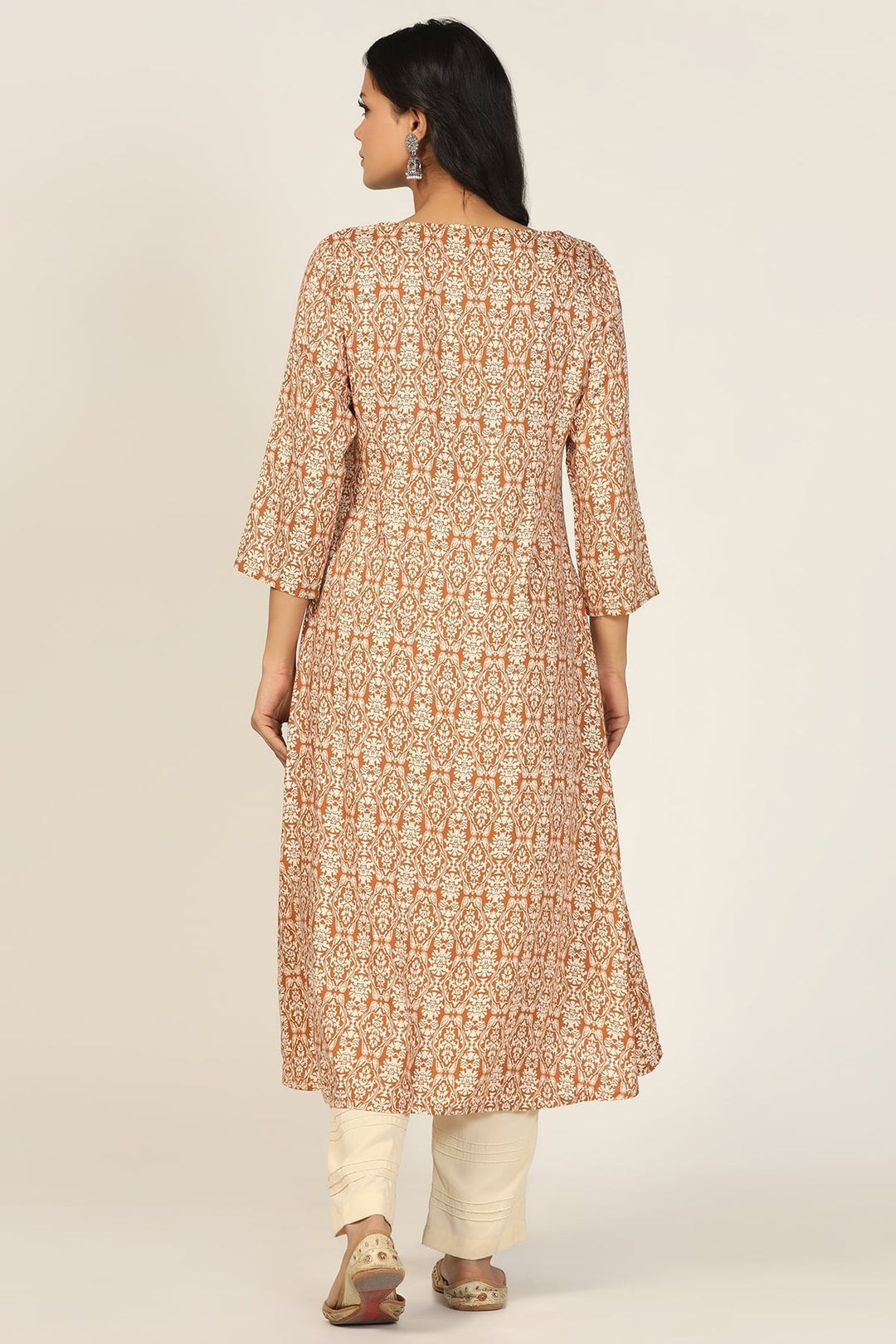 Brown Rayon Printed High-Low Kurti