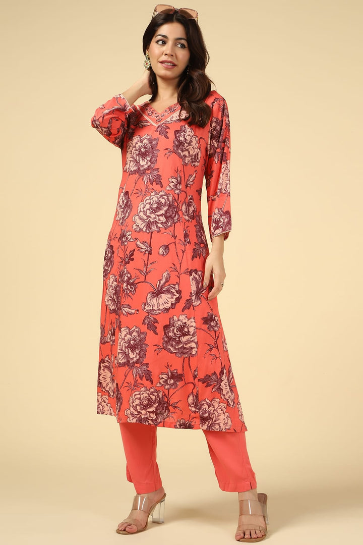 Coral Solid Rayon Palazzo