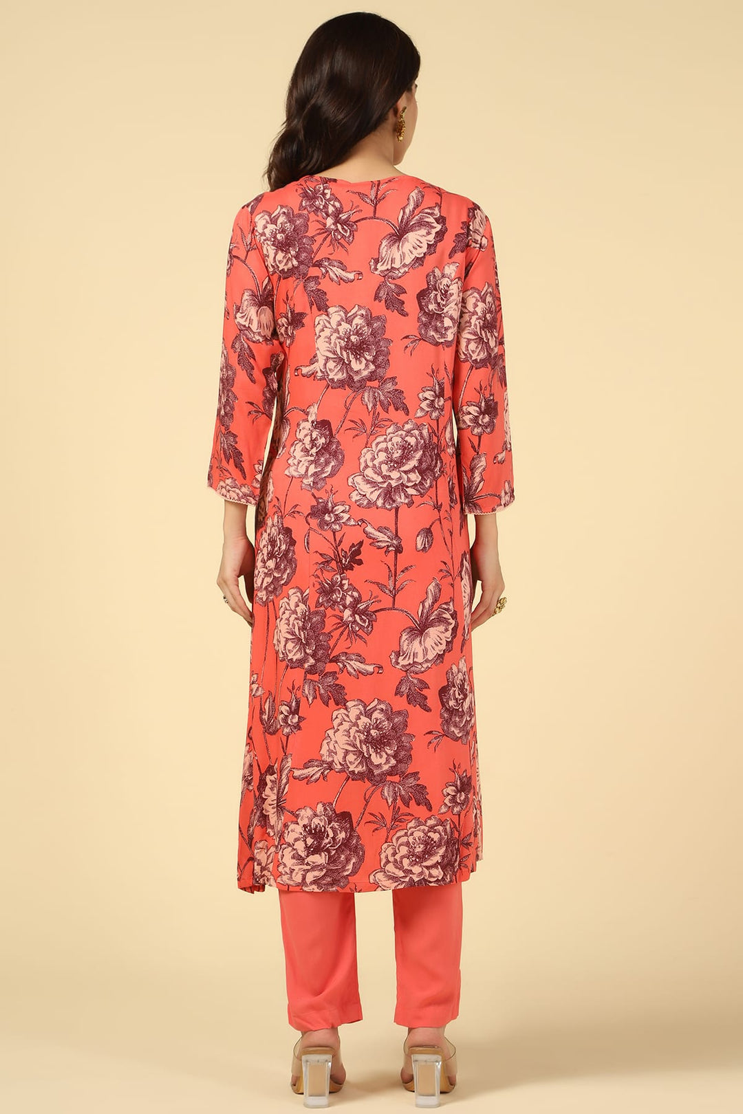 Coral Embroidered Straight Cut Kurti