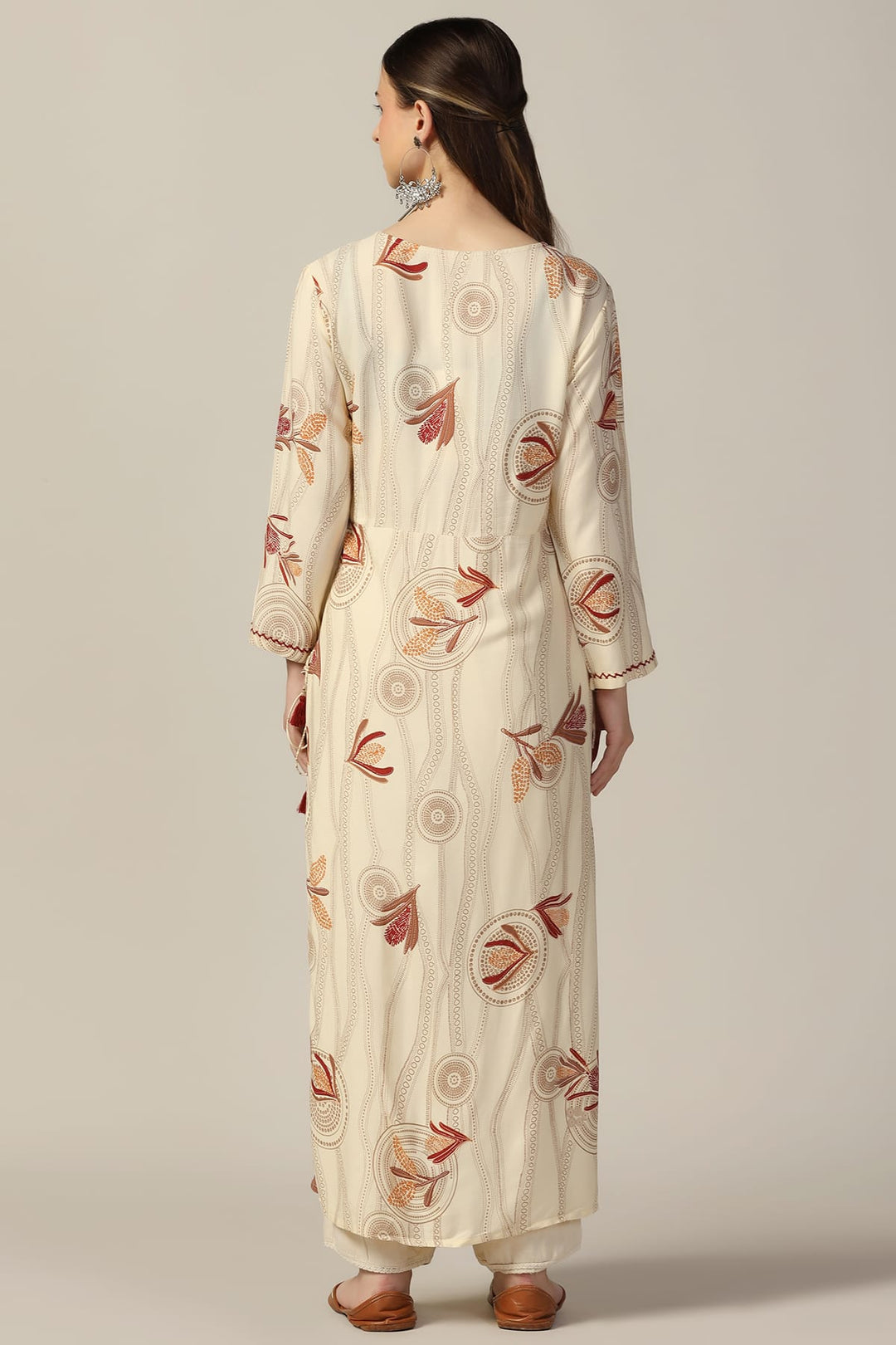Off White Printed Rayon Kurti
