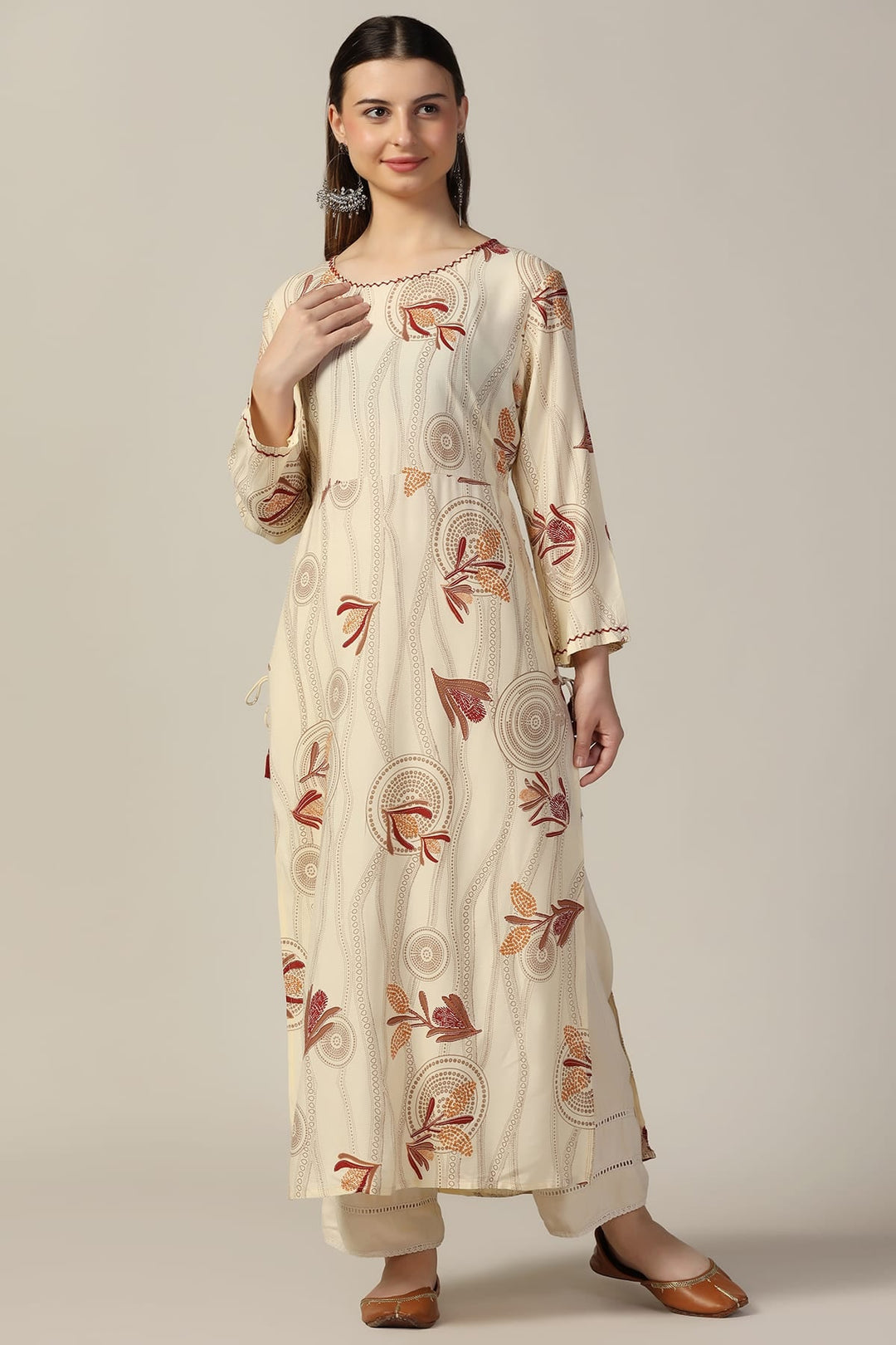 Off White Printed Rayon Kurti