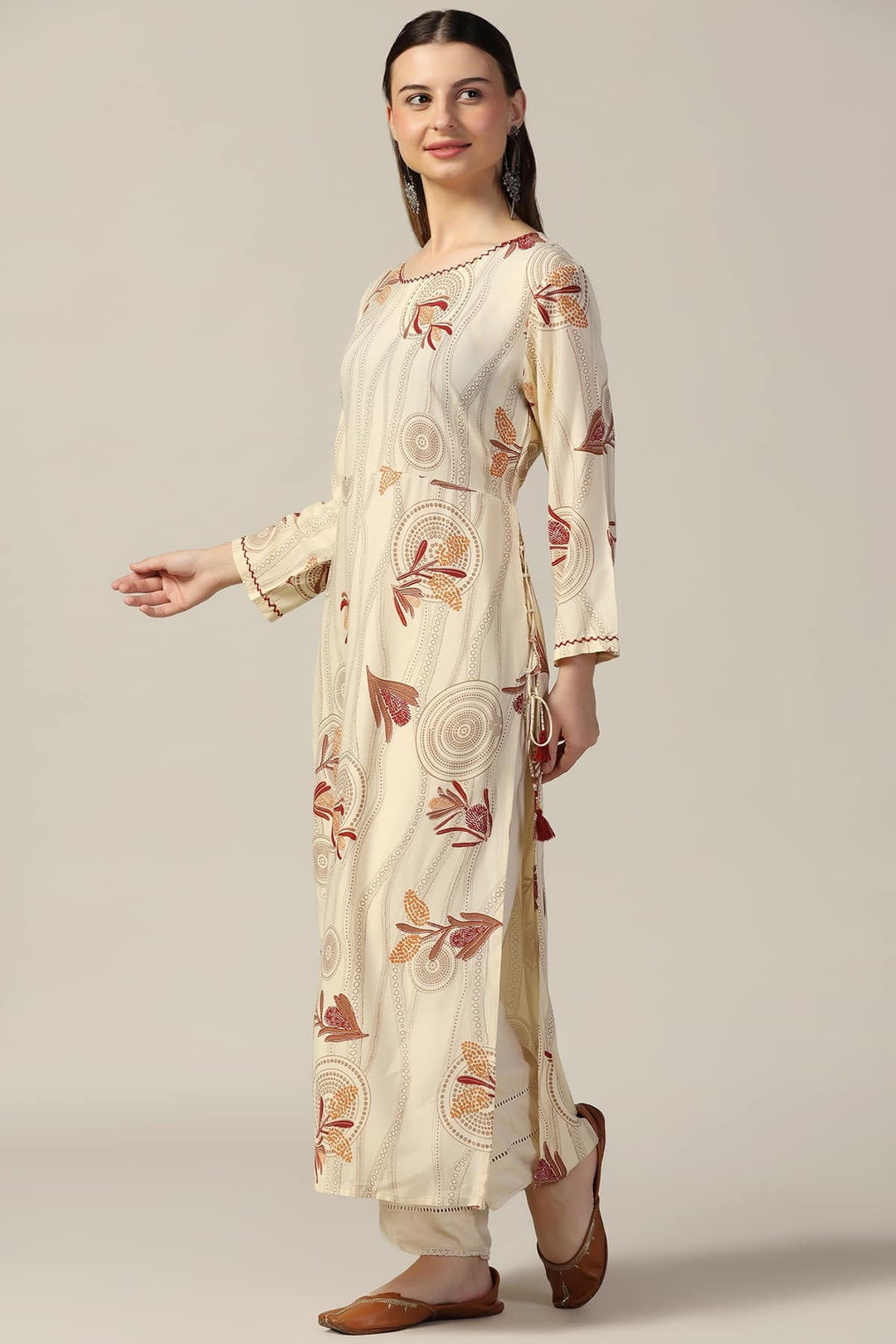 Off White Printed Rayon Kurti