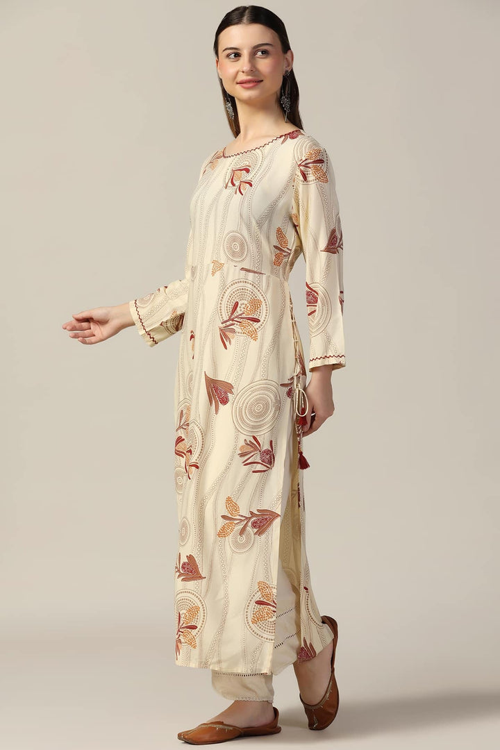 Off White Printed Rayon Kurti