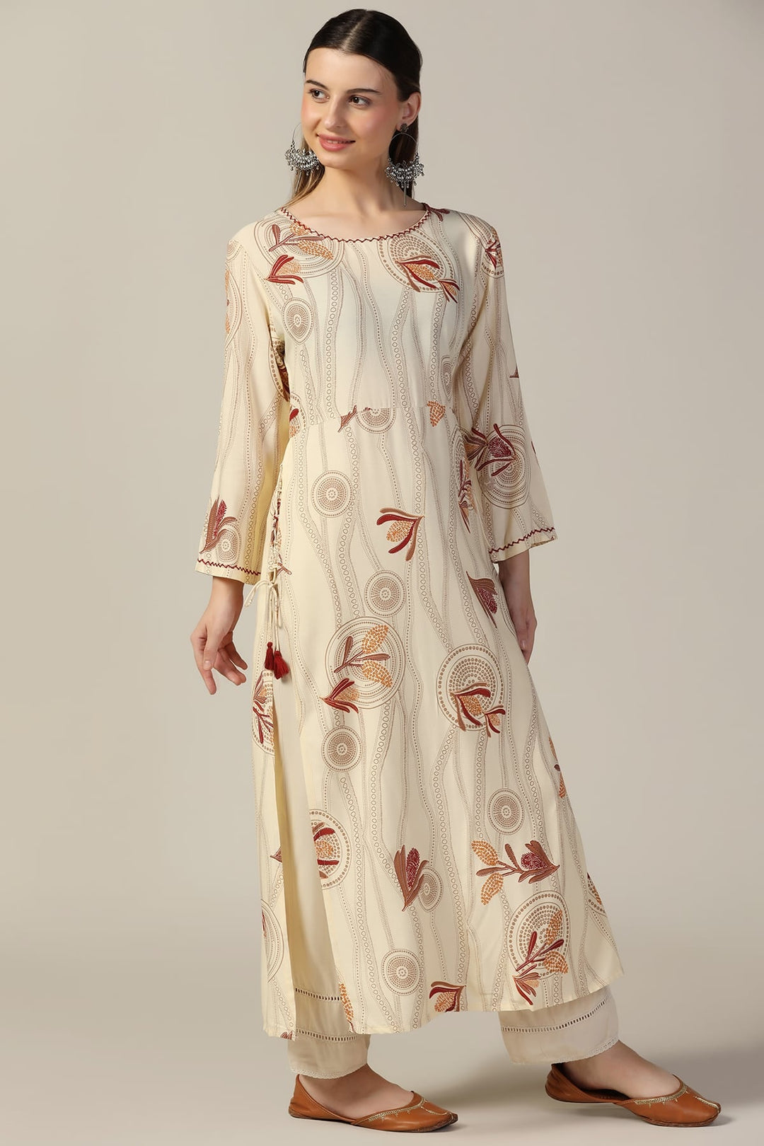 Off White Printed Rayon Kurti