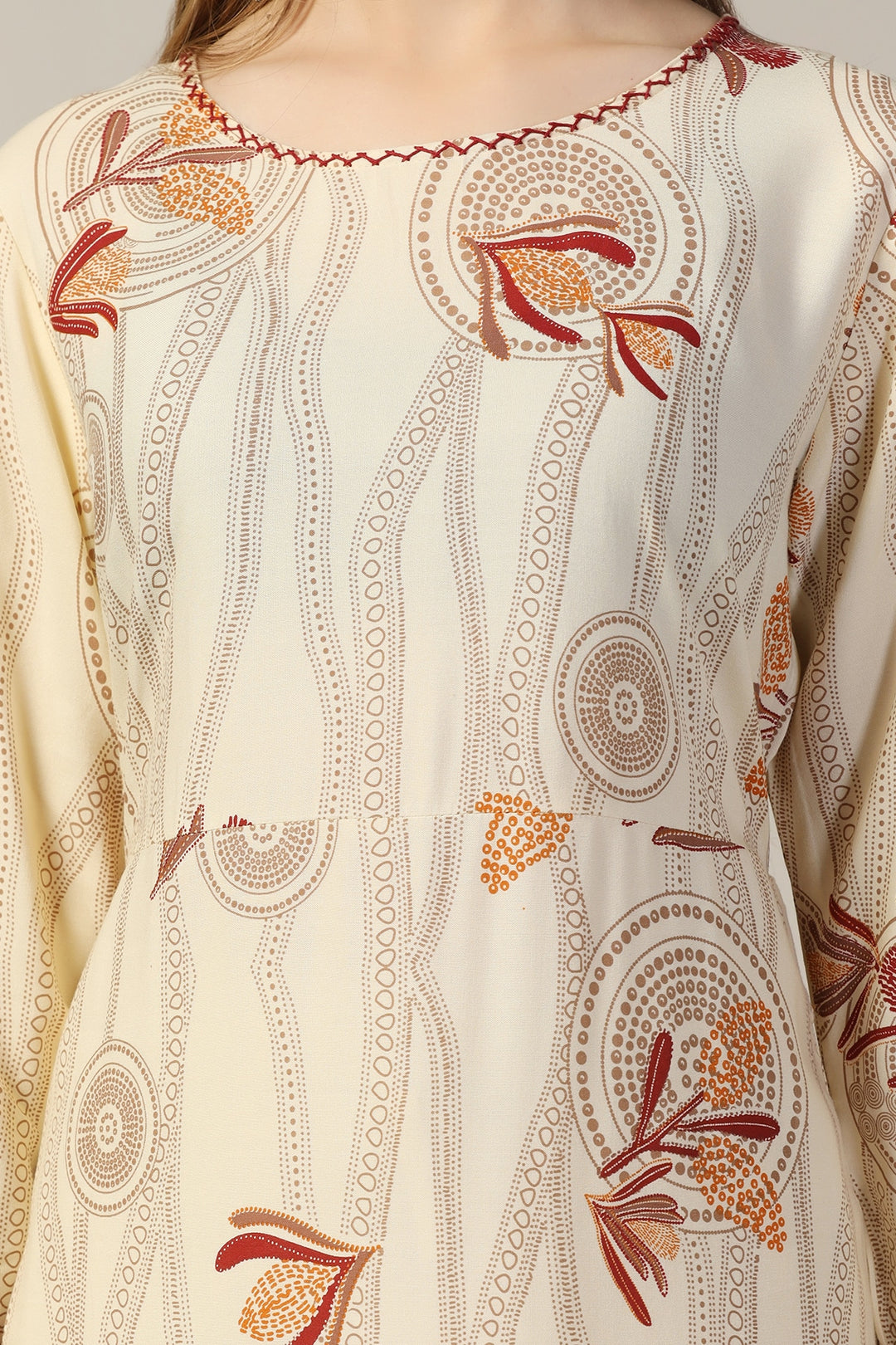 Off White Printed Rayon Kurti