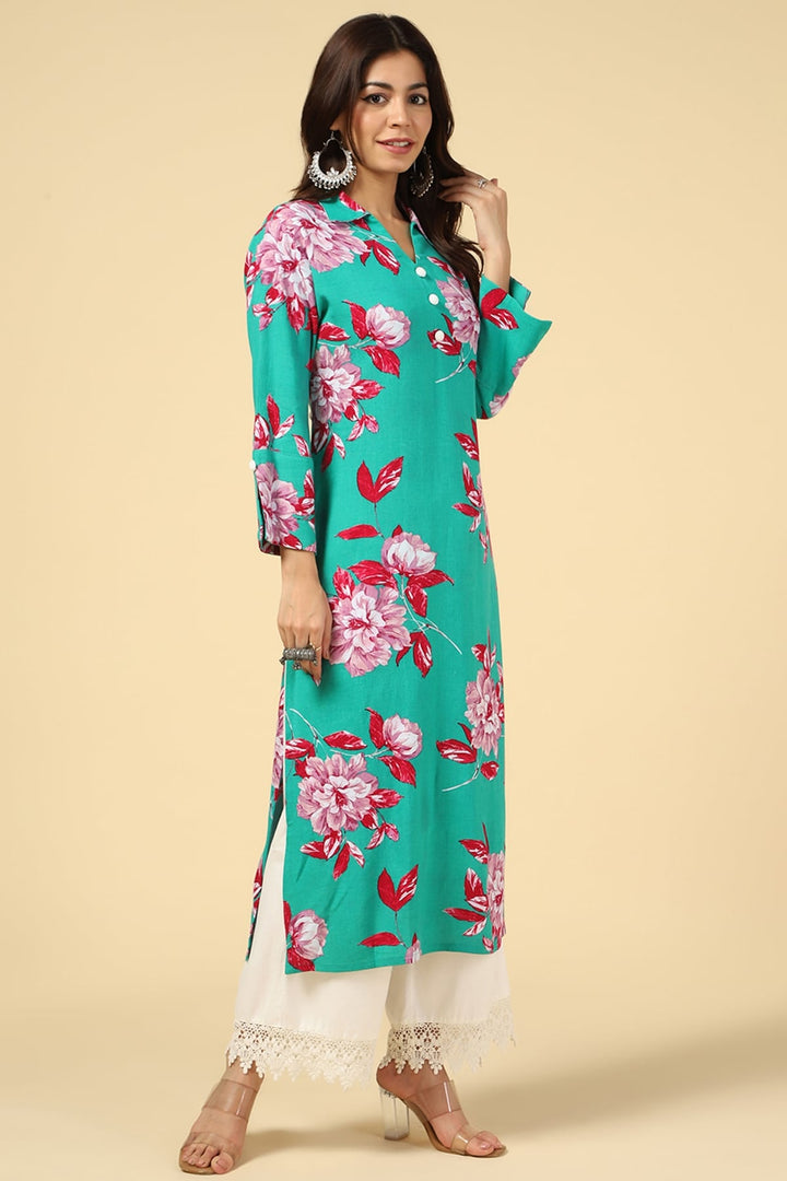 Forest Green Viscose Linen Kurti