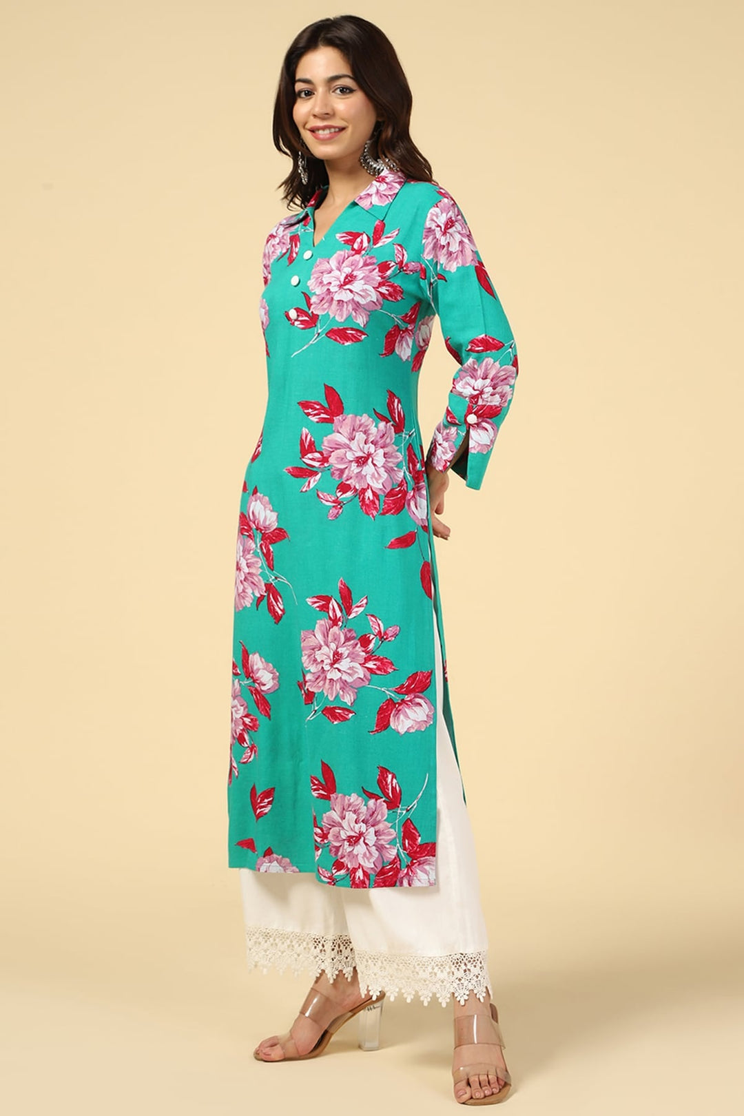 Forest Green Viscose Linen Kurti