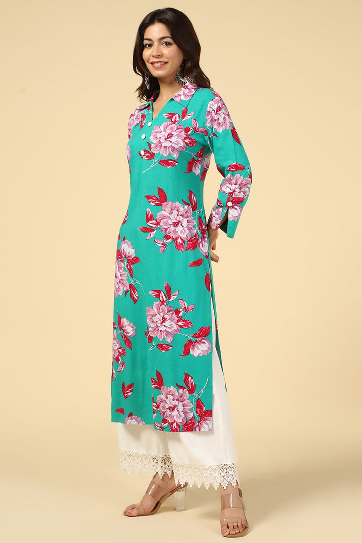 Forest Green Viscose Linen Kurti