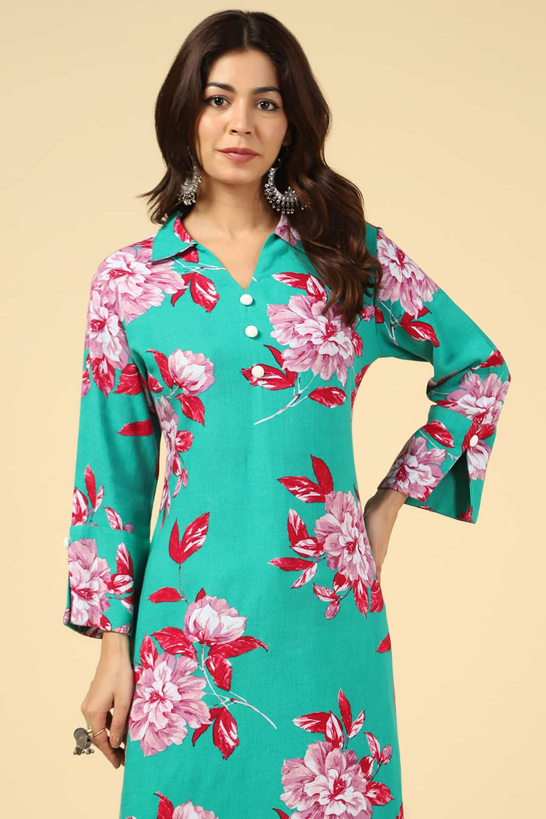 Forest Green Viscose Linen Kurti