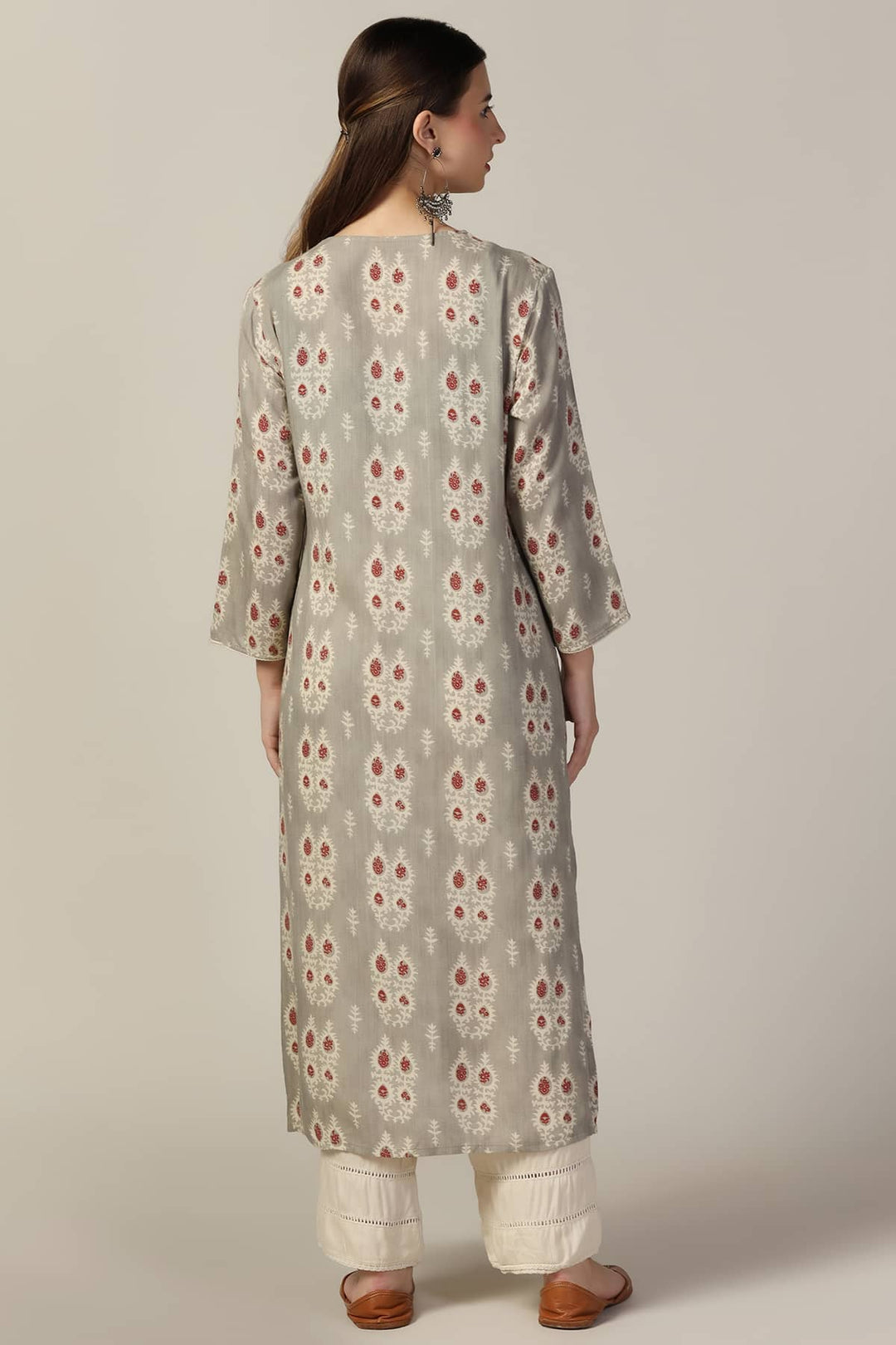 Grey Printed Rayon Kurti