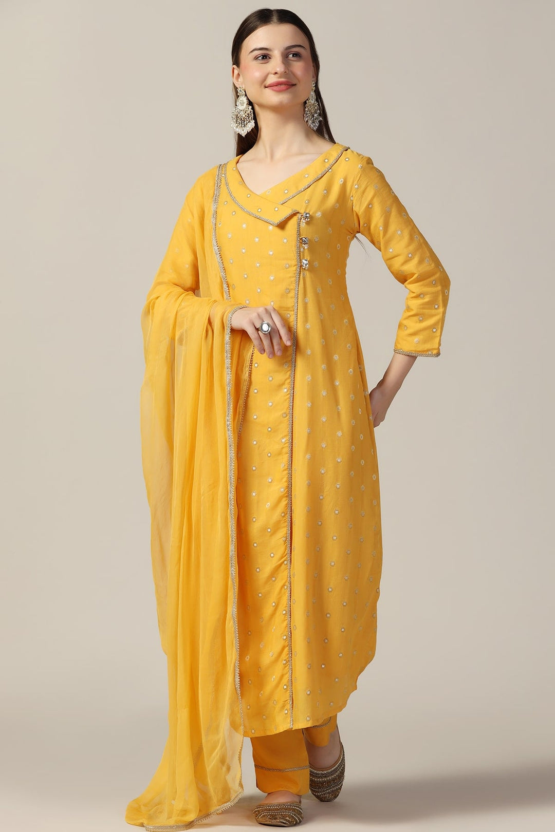 Mustard Chanderi Brocade Dupatta