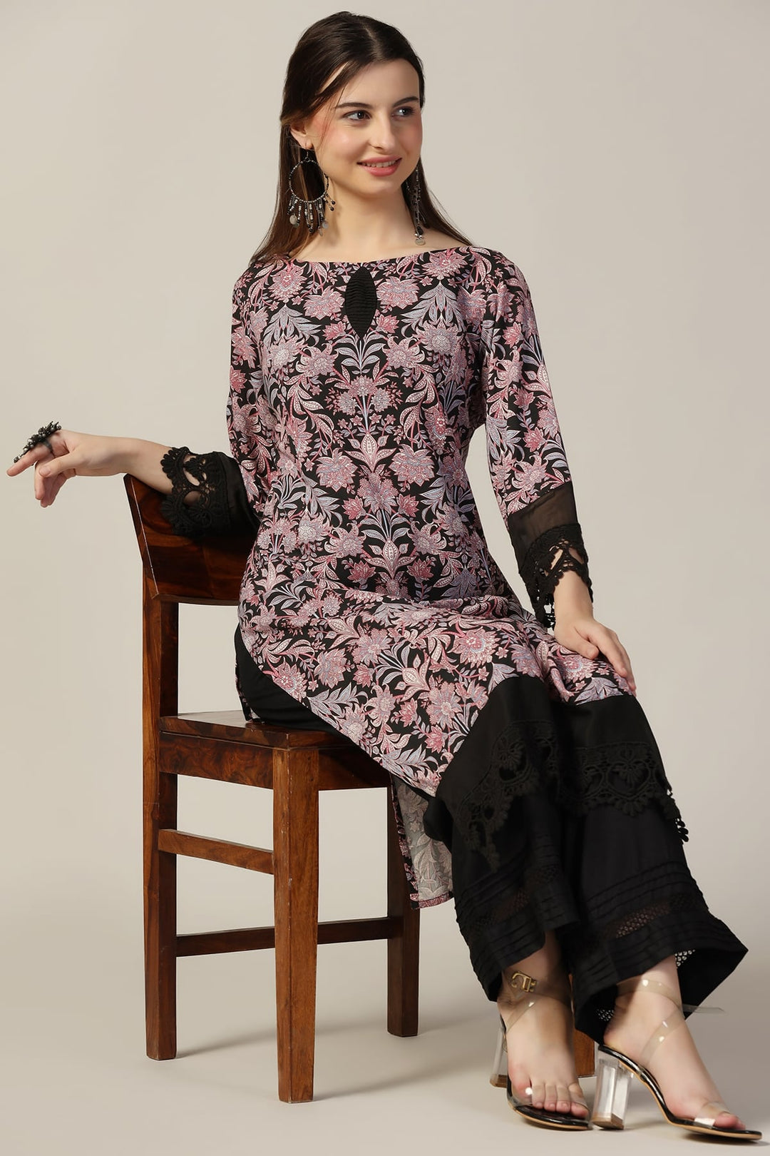 Black Printed Rayon Kurti