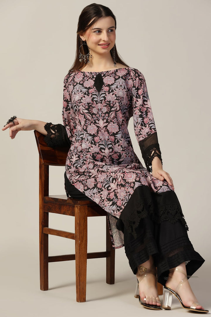 Black Printed Rayon Kurti